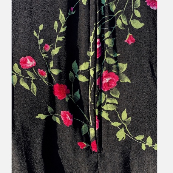 VTG 90s KATHIE LEE Collection Black~Red & Pink Floral A-Line Maxi Skirt~ 6 - Picture 10 of 11